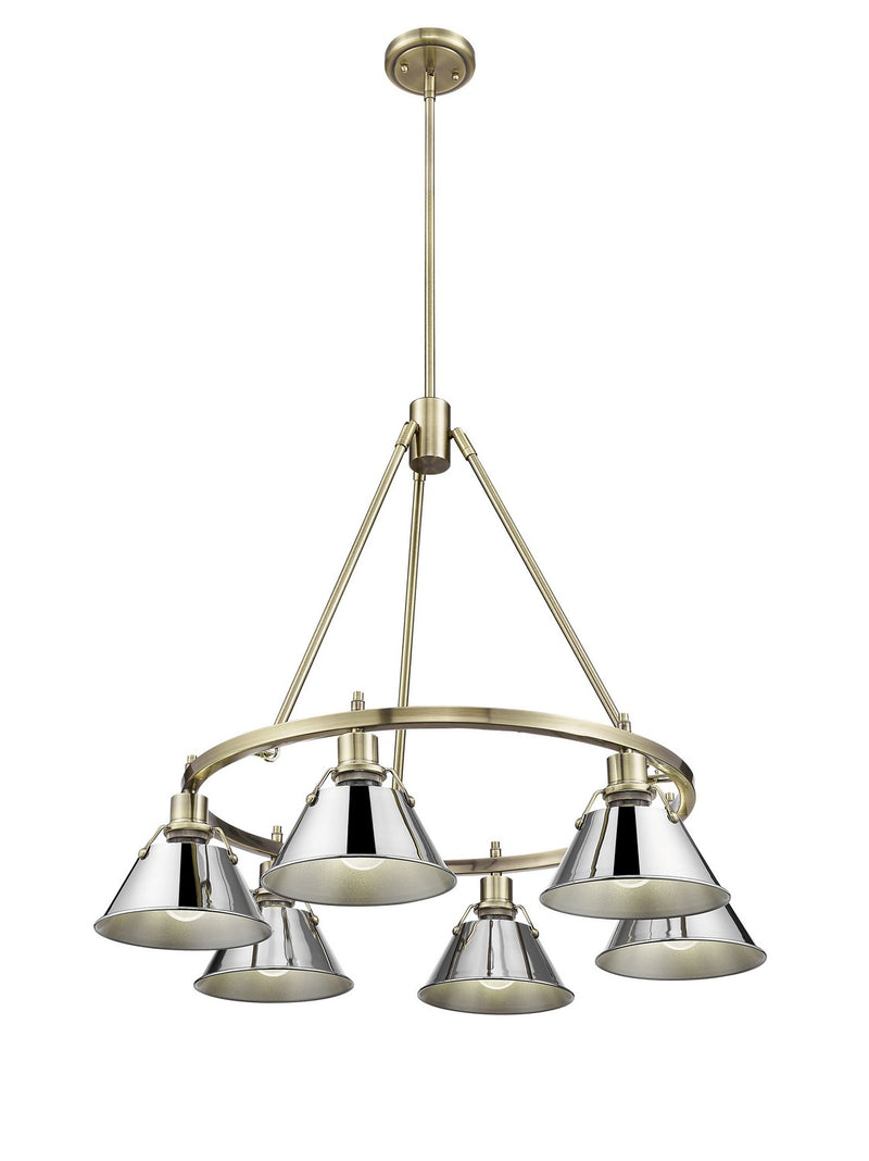 Golden 3306-6 AB-CH Six Light Chandelier, Aged Brass