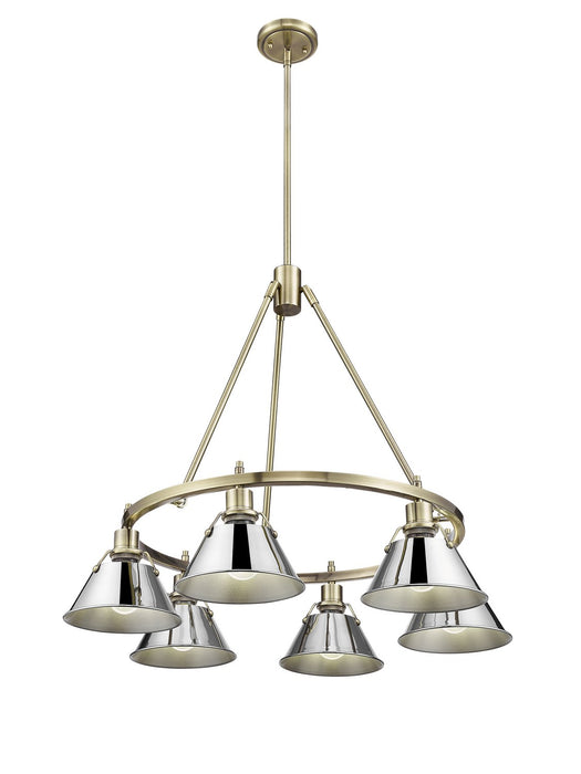 Golden 3306-6 AB-CH Six Light Chandelier, Aged Brass