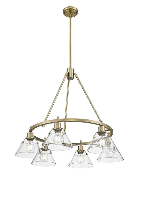 Golden 3306-6 AB-CLR Six Light Chandelier, Aged Brass