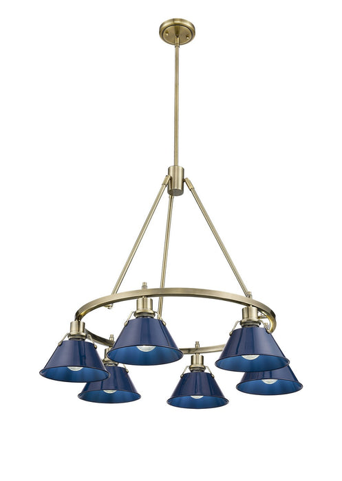 Golden 3306-6 AB-NVY Six Light Chandelier, Aged Brass