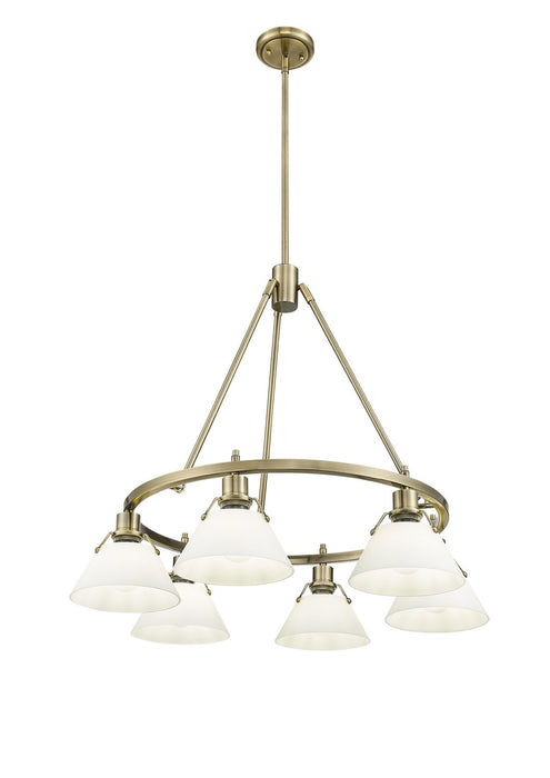 Golden 3306-6 AB-OP Six Light Chandelier, Aged Brass