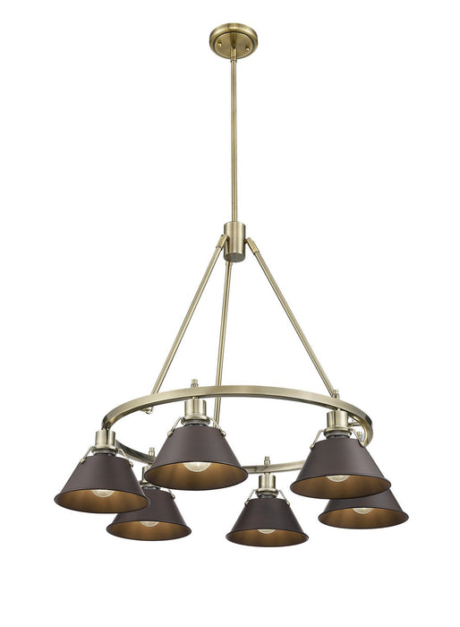 Golden 3306-6 AB-RBZ Six Light Chandelier, Aged Brass