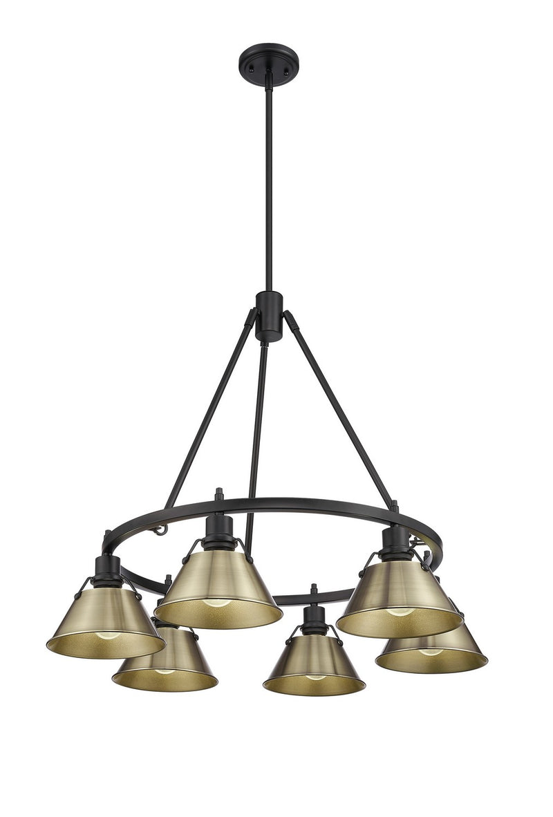 Golden 3306-6 BLK-AB Six Light Chandelier, Matte Black