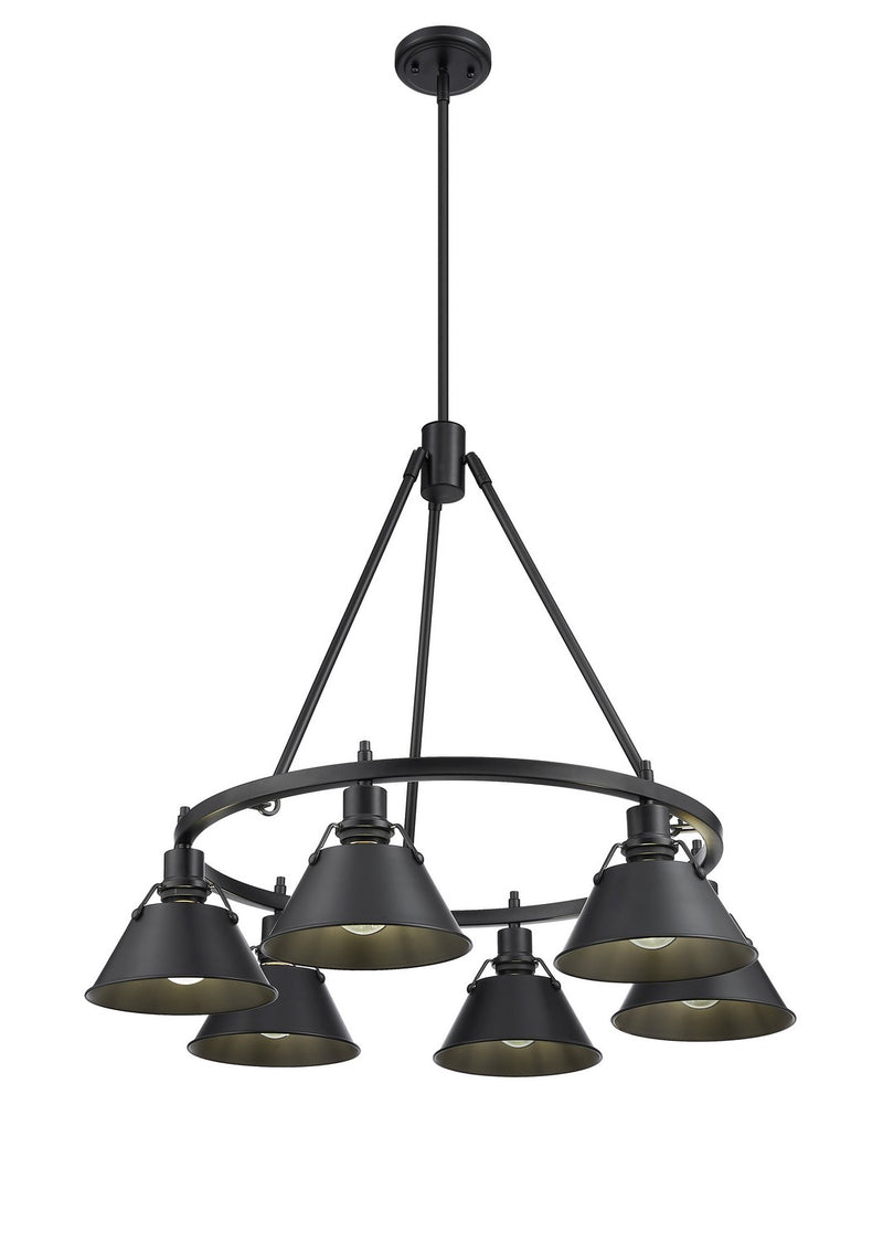 Golden 3306-6 BLK-BLK Six Light Chandelier, Matte Black