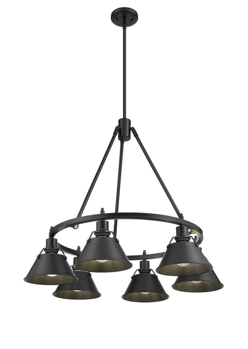 Golden 3306-6 BLK-BLK Six Light Chandelier, Matte Black