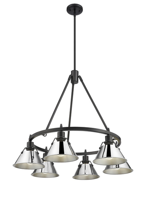 Golden 3306-6 BLK-CH Six Light Chandelier, Matte Black