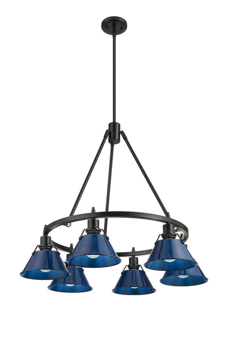 Golden 3306-6 BLK-NVY Six Light Chandelier, Matte Black