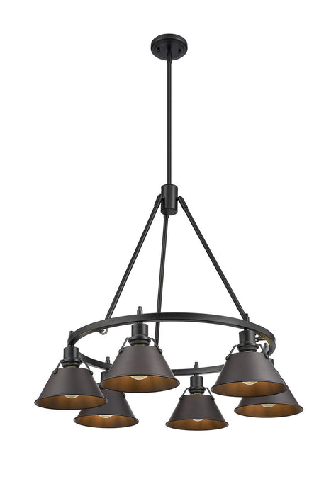Golden 3306-6 BLK-RBZ Six Light Chandelier, Matte Black