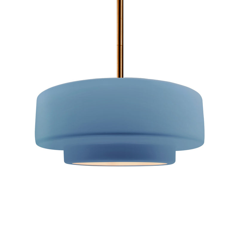 Justice Designs CER-6543-SKBL-BRSS-RIGID One Light Pendant, Sky Blue