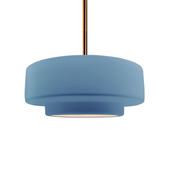Justice Designs CER-6543-SKBL-BRSS-RIGID One Light Pendant, Sky Blue