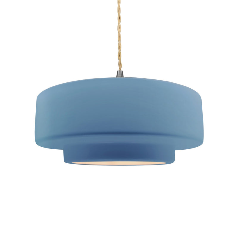 Justice Designs CER-6543-SKBL-NCKL-BEIG-TWST One Light Pendant, Sky Blue
