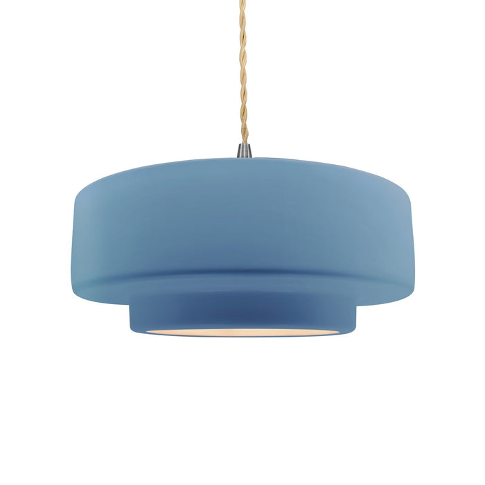 Justice Designs CER-6543-SKBL-NCKL-BEIG-TWST One Light Pendant, Sky Blue