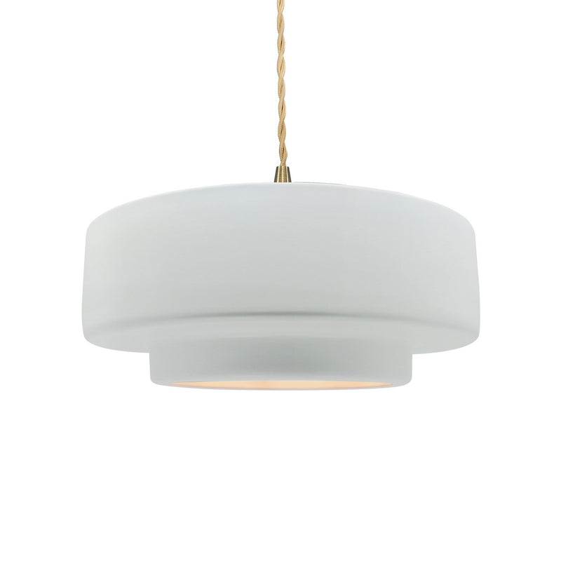 Justice Designs CER-6543-WHT-BRSS-BEIG-TWST One Light Pendant, Gloss White