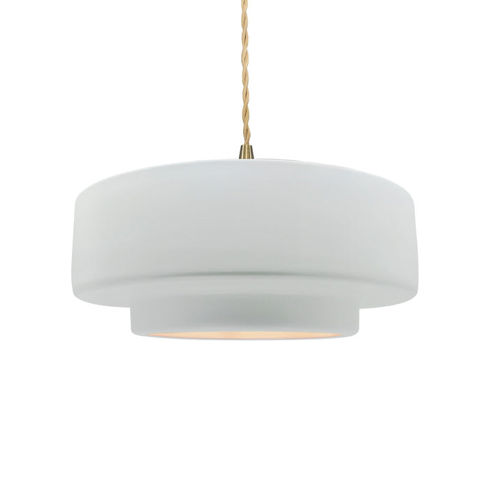 Justice Designs CER-6543-WHT-BRSS-BEIG-TWST One Light Pendant, Gloss White