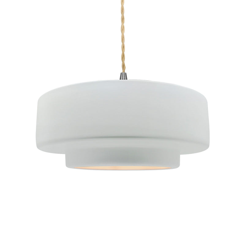Justice Designs CER-6543-WHT-NCKL-BEIG-TWST One Light Pendant, Gloss White