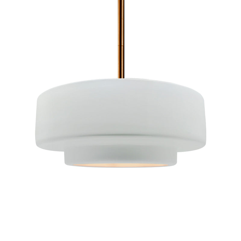Justice Designs CER-6543-WTWT-BRSS-RIGID One Light Pendant, Gloss White (outside and inside of fixture)
