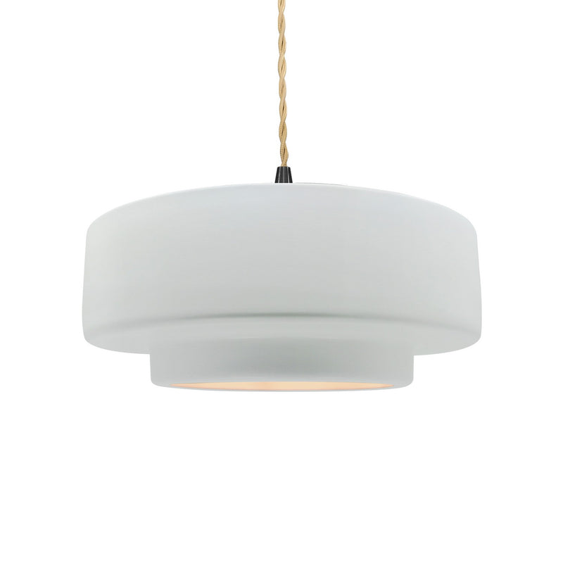Justice Designs CER-6543-WTWT-MBLK-BEIG-TWST One Light Pendant, Gloss White (outside and inside of fixture)