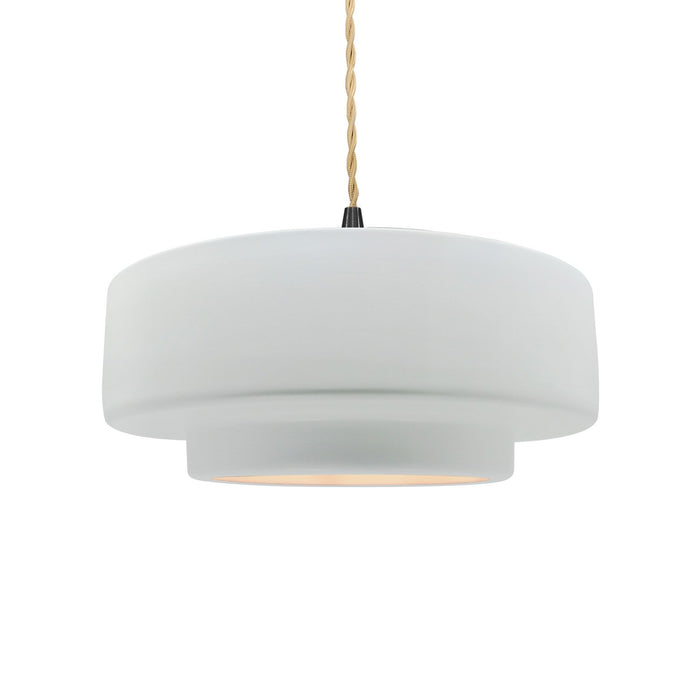Justice Designs CER-6543-WTWT-MBLK-BEIG-TWST One Light Pendant, Gloss White (outside and inside of fixture)