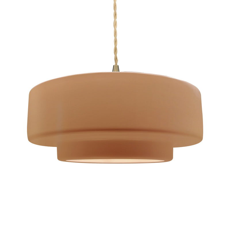 Justice Designs CER-6545-ADOB-BRSS-BEIG-TWST One Light Pendant, Adobe