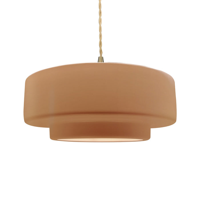 Justice Designs CER-6545-ADOB-BRSS-BEIG-TWST One Light Pendant, Adobe