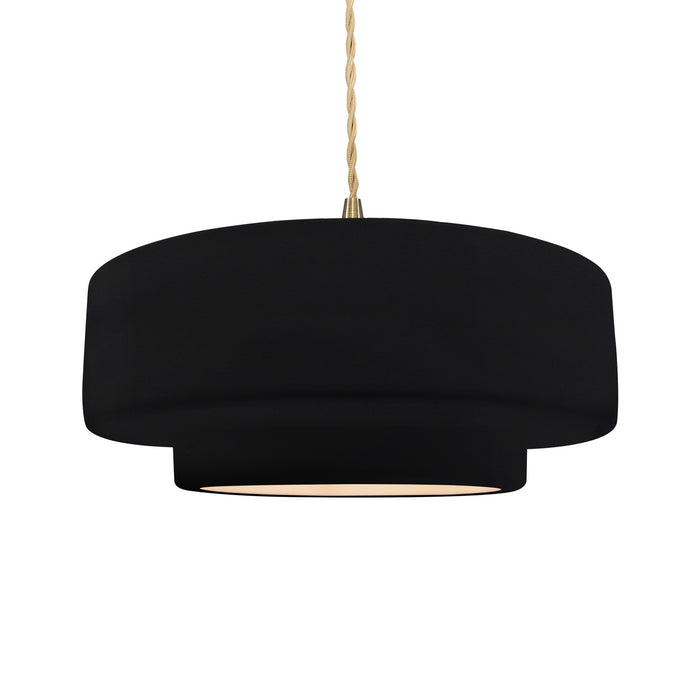 Justice Designs CER-6545-BKMT-BRSS-BEIG-TWST One Light Pendant, Gloss Black w/ Matte White