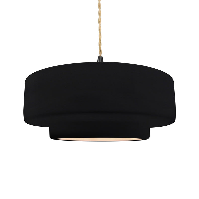 Justice Designs CER-6545-BKMT-MBLK-BEIG-TWST One Light Pendant, Gloss Black w/ Matte White