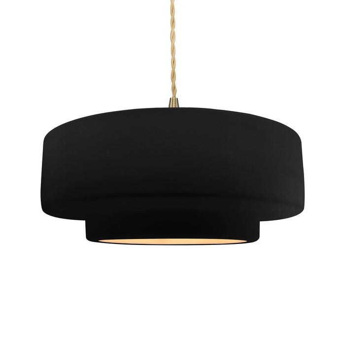 Justice Designs CER-6545-CBGD-BRSS-BEIG-TWST One Light Pendant, Carbon Matte Black w/ Champagne Gold