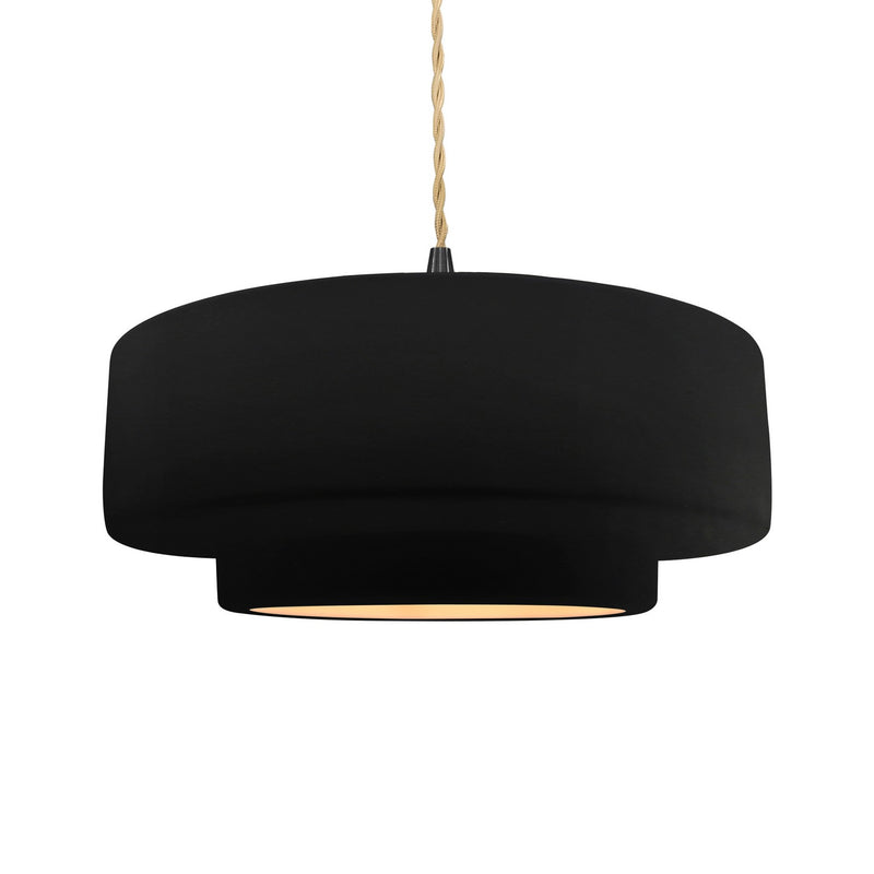 Justice Designs CER-6545-CBGD-MBLK-BEIG-TWST One Light Pendant, Carbon Matte Black w/ Champagne Gold