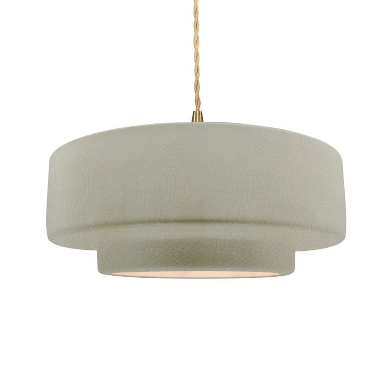 Justice Designs CER-6545-CKC-BRSS-BEIG-TWST One Light Pendant, Celadon Green Crackle