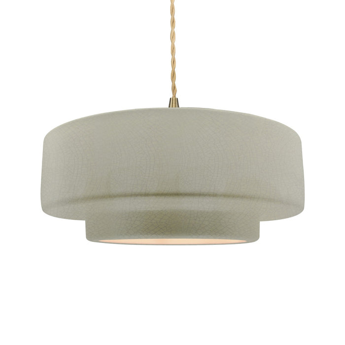 Justice Designs CER-6545-CKC-BRSS-BEIG-TWST One Light Pendant, Celadon Green Crackle