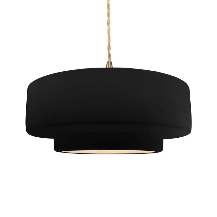 Justice Designs CER-6545-CRB-BRSS-BEIG-TWST One Light Pendant, Carbon - Matte Black