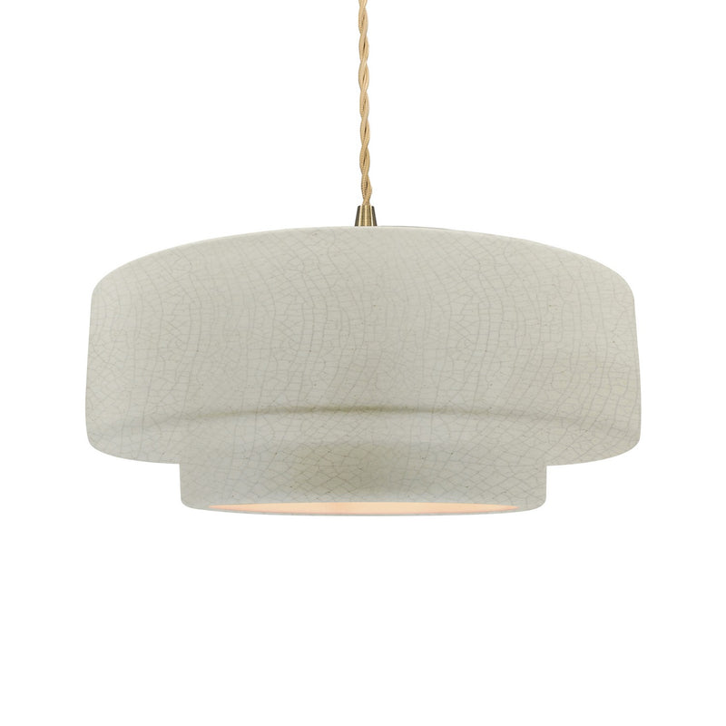 Justice Designs CER-6545-CRK-BRSS-BEIG-TWST One Light Pendant, White Crackle
