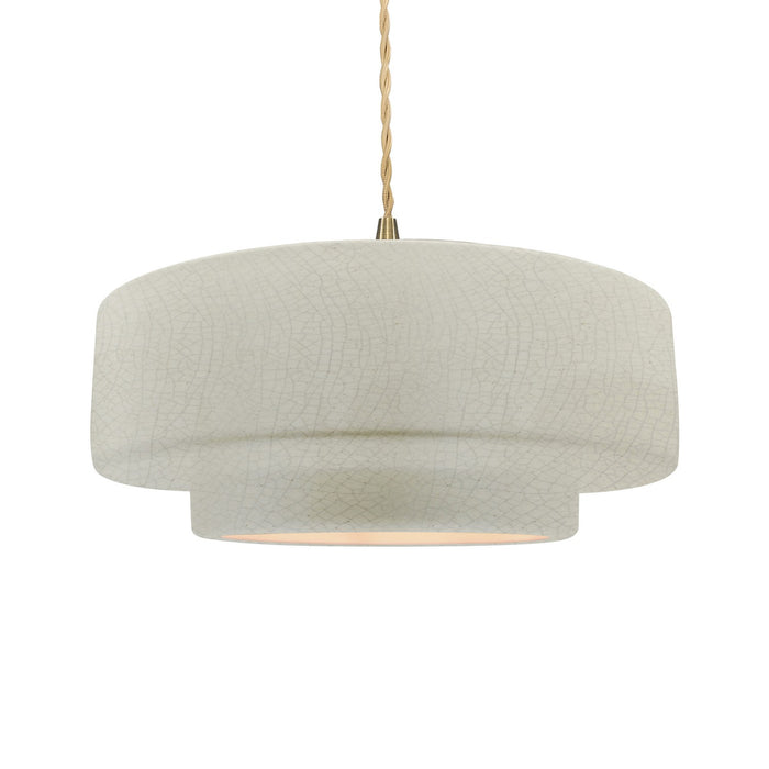 Justice Designs CER-6545-CRK-BRSS-BEIG-TWST One Light Pendant, White Crackle