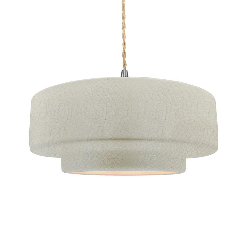 Justice Designs CER-6545-CRK-NCKL-BEIG-TWST One Light Pendant, White Crackle
