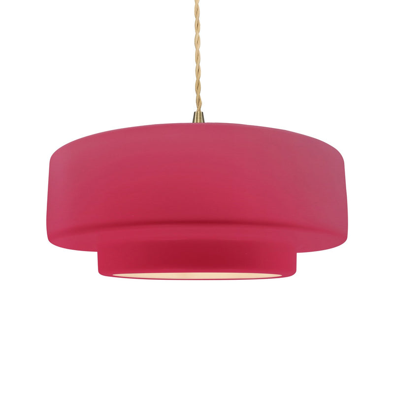 Justice Designs CER-6545-CRSE-BRSS-BEIG-TWST One Light Pendant, Cerise