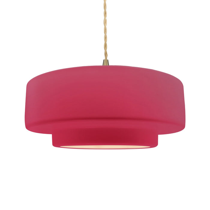 Justice Designs CER-6545-CRSE-BRSS-BEIG-TWST One Light Pendant, Cerise