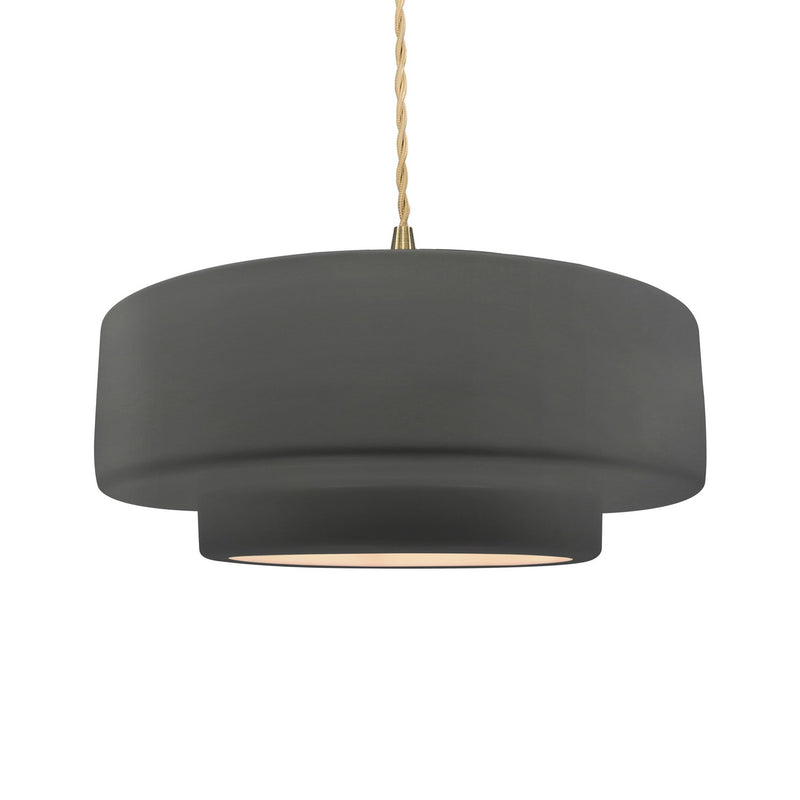 Justice Designs CER-6545-GRY-BRSS-BEIG-TWST One Light Pendant, Gloss Grey