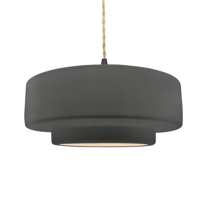 Justice Designs CER-6545-GRY-MBLK-BEIG-TWST One Light Pendant, Gloss Grey