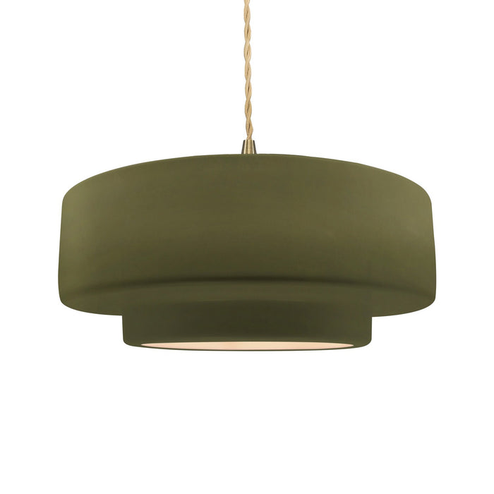 Justice Designs CER-6545-MGRN-BRSS-BEIG-TWST One Light Pendant, Matte Green