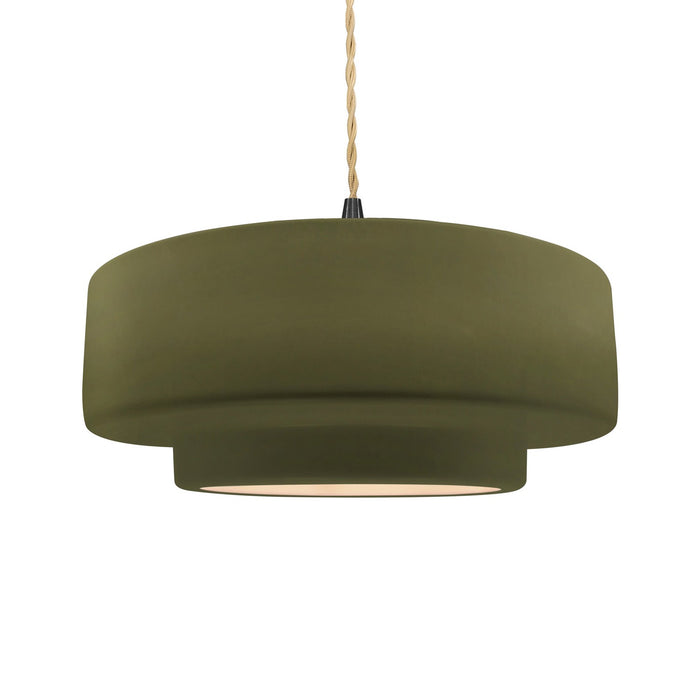 Justice Designs CER-6545-MGRN-MBLK-BEIG-TWST One Light Pendant, Matte Green