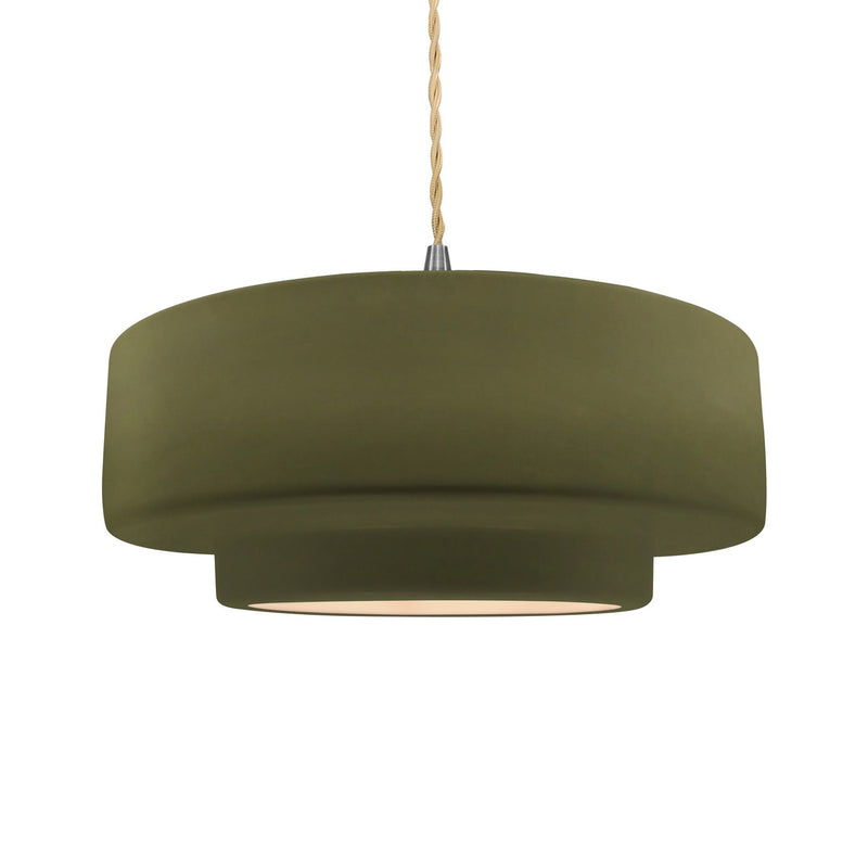 Justice Designs CER-6545-MGRN-NCKL-BEIG-TWST One Light Pendant, Matte Green