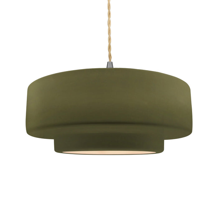 Justice Designs CER-6545-MGRN-NCKL-BEIG-TWST One Light Pendant, Matte Green