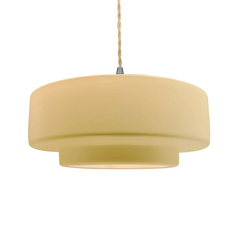 Justice Designs CER-6545-MYLW-NCKL-BEIG-TWST One Light Pendant, Muted Yellow