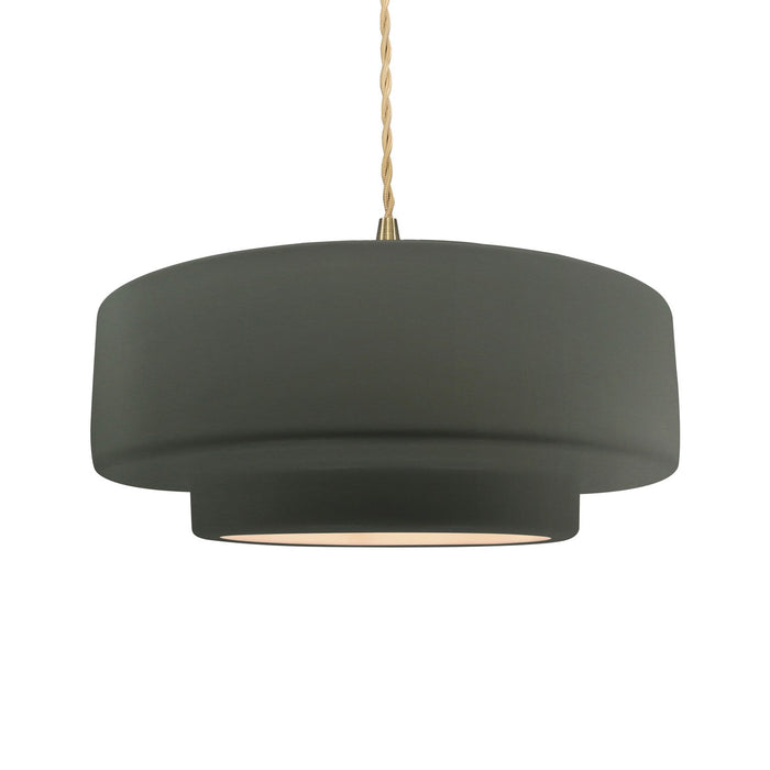 Justice Designs CER-6545-PWGN-BRSS-BEIG-TWST One Light Pendant, Pewter Green