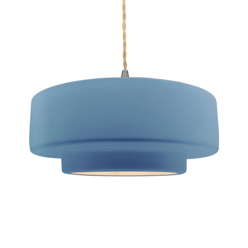 Justice Designs CER-6545-SKBL-NCKL-BEIG-TWST One Light Pendant, Sky Blue