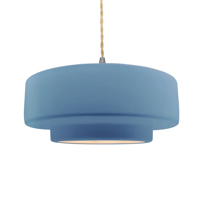 Justice Designs CER-6545-SKBL-NCKL-BEIG-TWST One Light Pendant, Sky Blue