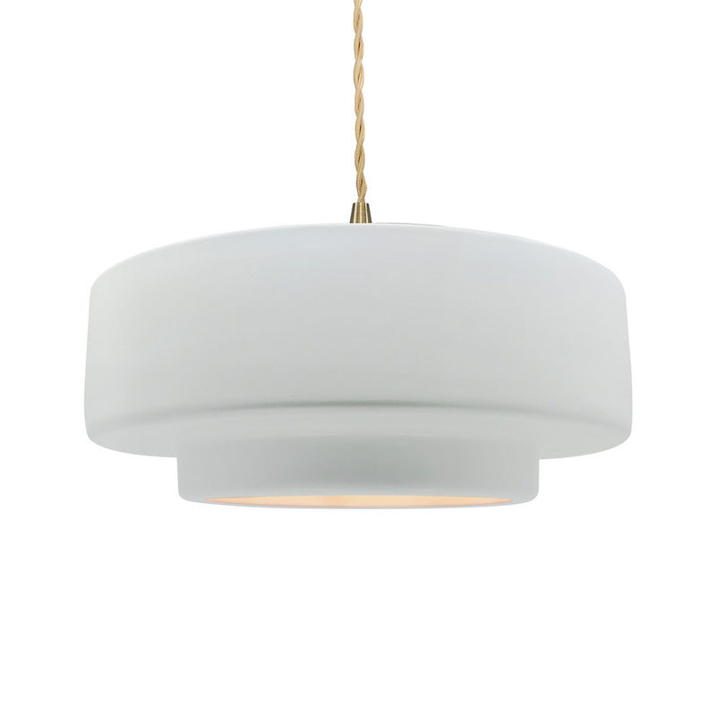 Justice Designs CER-6545-WHT-BRSS-BEIG-TWST One Light Pendant, Gloss White