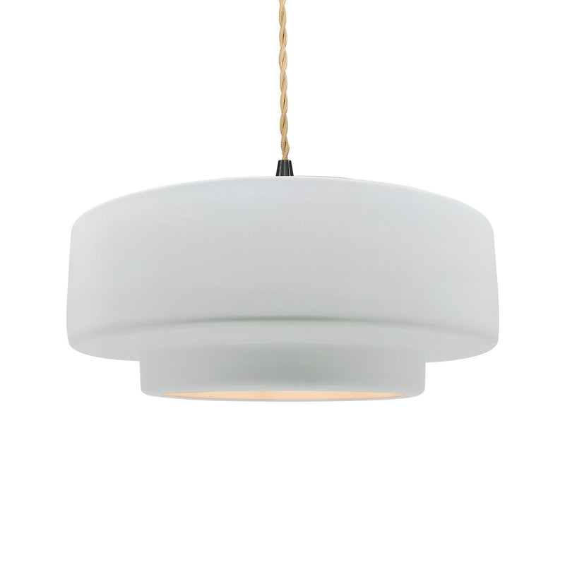 Justice Designs CER-6545-WHT-MBLK-BEIG-TWST One Light Pendant, Gloss White
