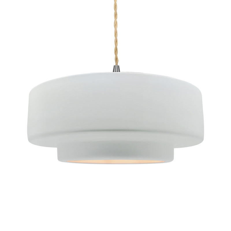 Justice Designs CER-6545-WHT-NCKL-BEIG-TWST One Light Pendant, Gloss White