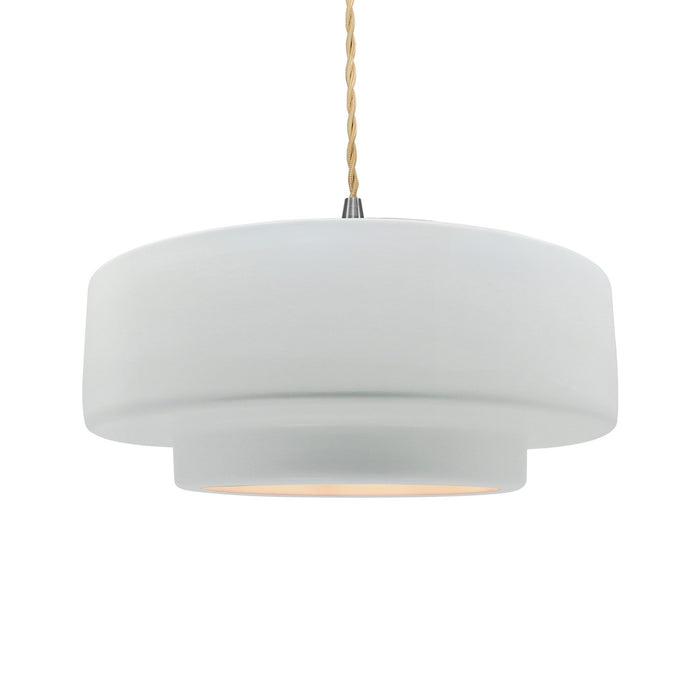 Justice Designs CER-6545-WHT-NCKL-BEIG-TWST One Light Pendant, Gloss White